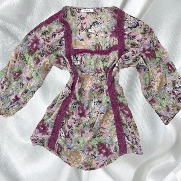 Funky fairy goth paisley watercolor chiffon blouse with crochet detailing - Picture 1 of 4